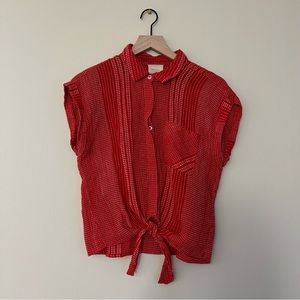 Lightweight button down tie front shirt